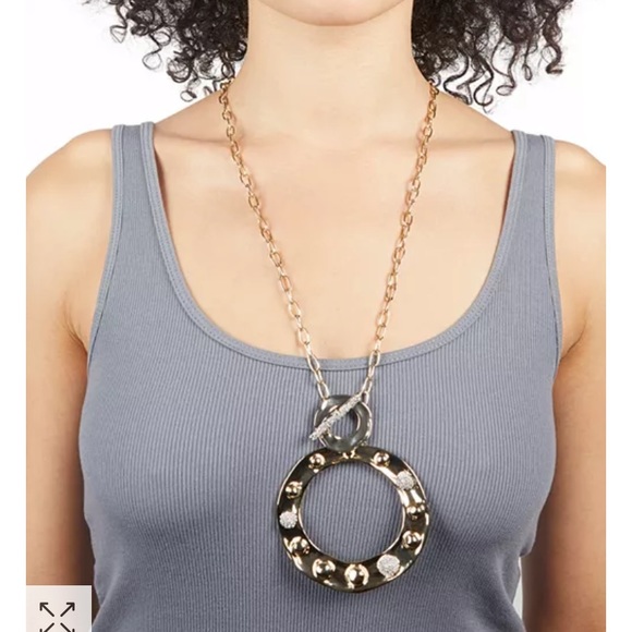 Alexis Bittar Large Gold Molten Repoussé & Crystal Dot Pendant Necklace - Picture 2 of 15